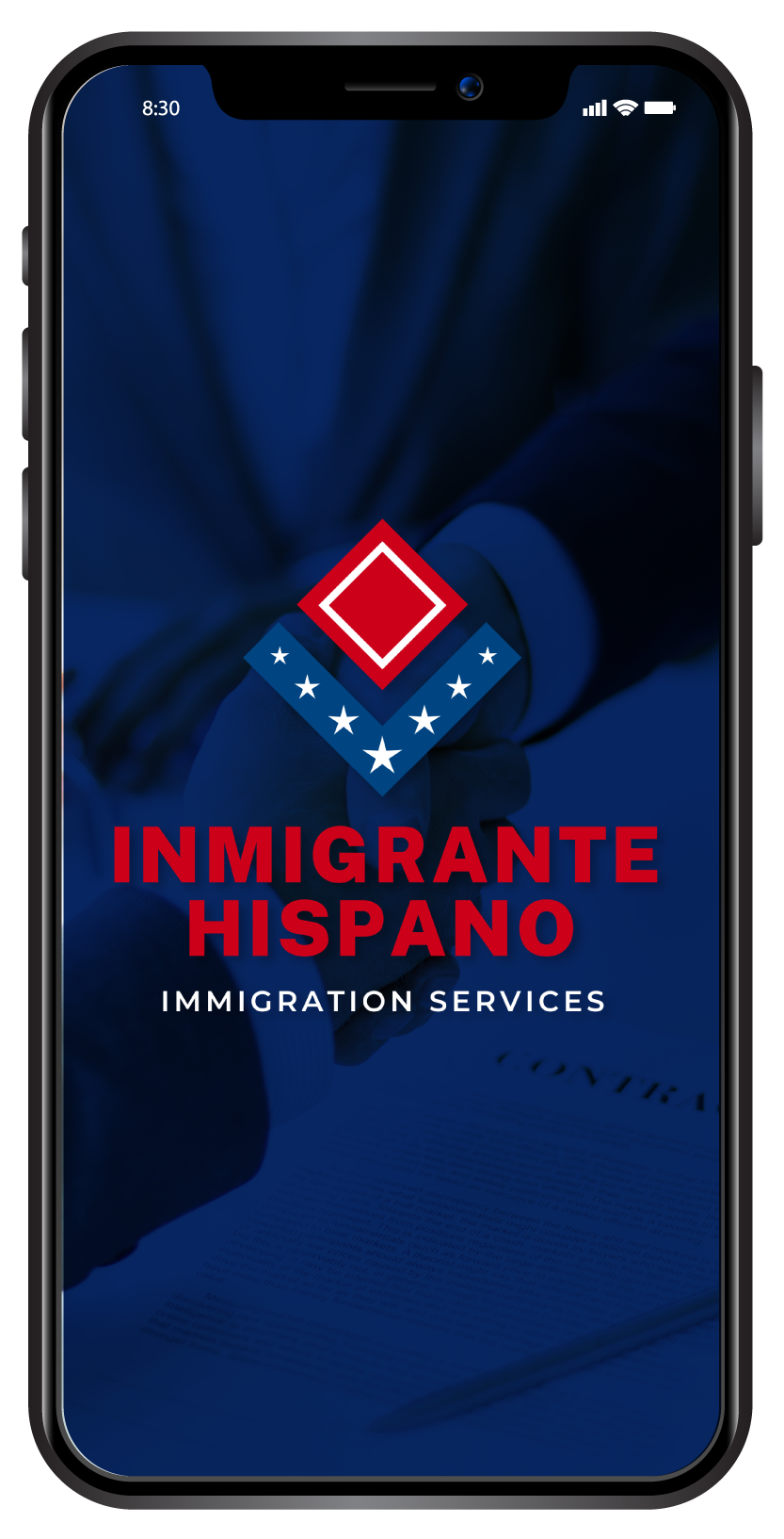 Mobile con logo de Inmigrante Hispano